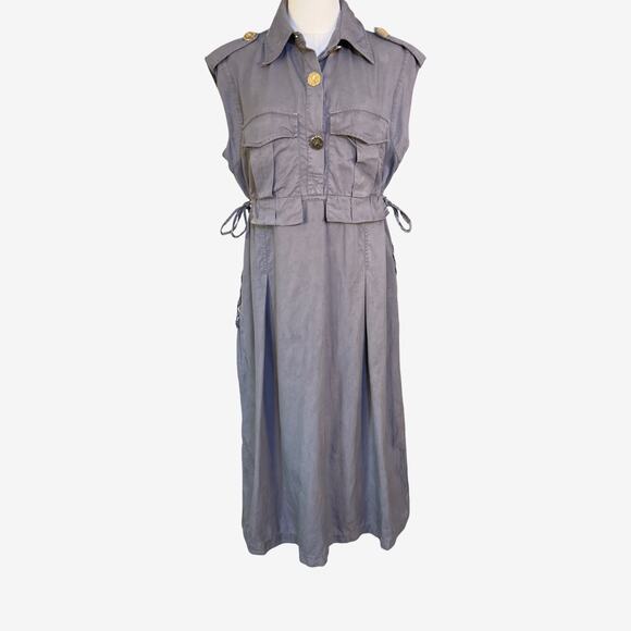 Mint Velvet Utility Midi Shirt Dress Grey Lyocell Sleeveless Button Front 8 - Picture 2 of 10